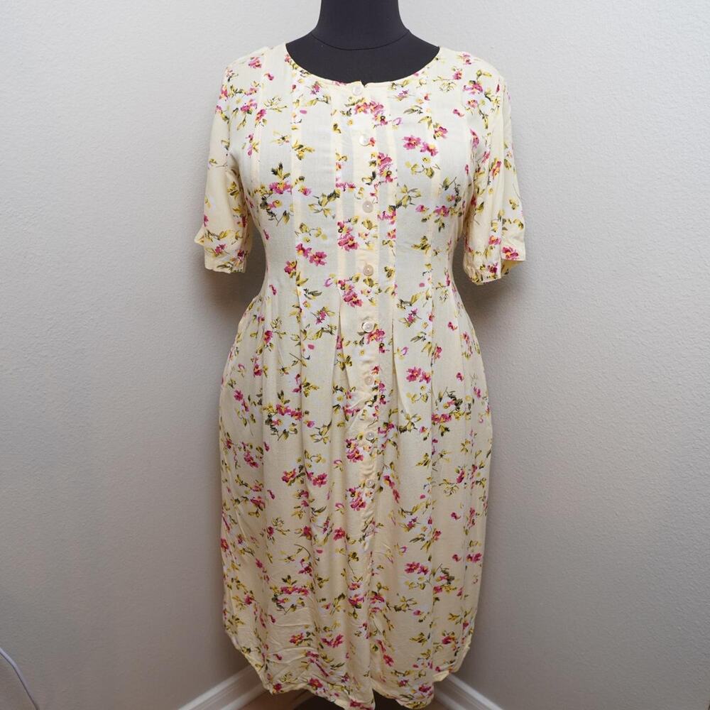 La Cera Floral Midi Dress Vintage 90s 1X